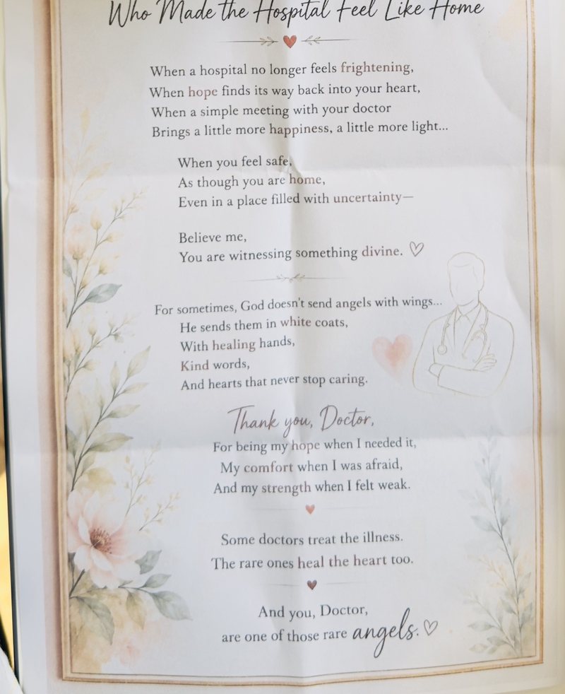 A handwritten-style thank-you letter from a patient